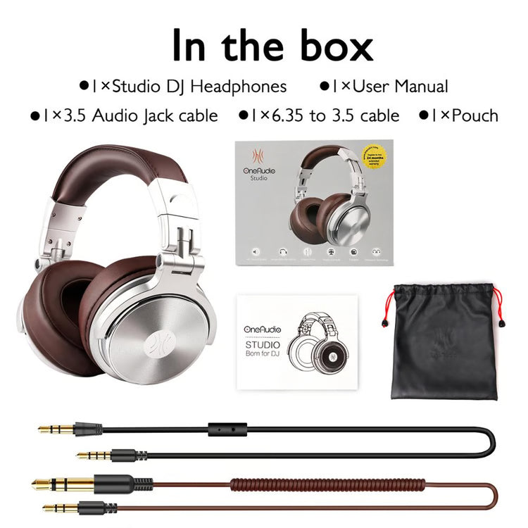 Wired Over-Ear Studio Monitor Headphones with Microphone for DJ & Audio Use